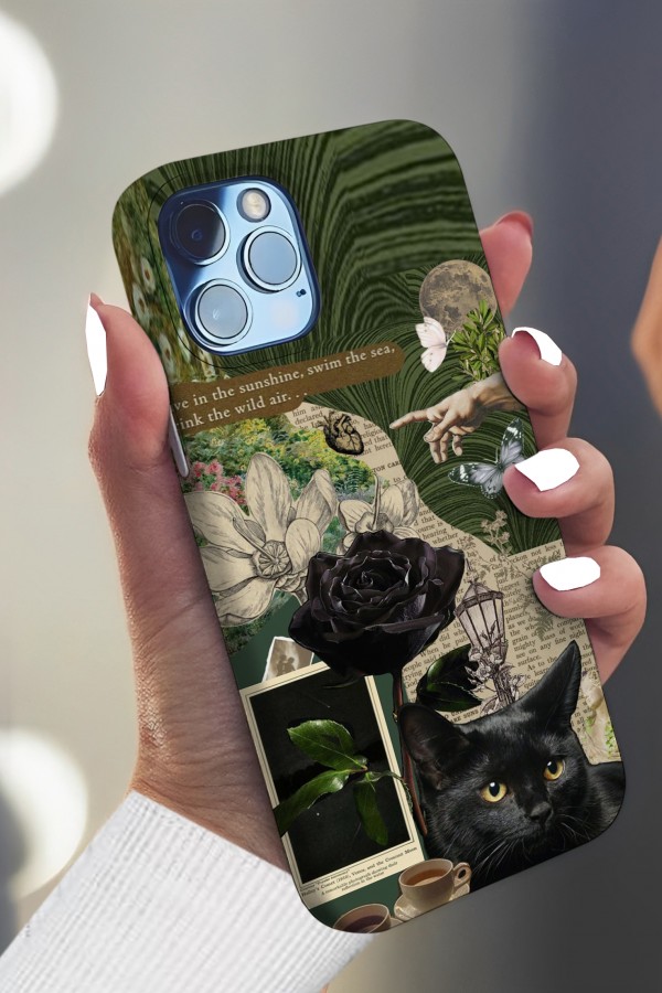Kedi Gül Art  Tasarımlı Baskılı  Kılıf