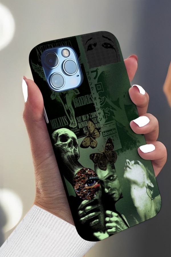 Korku Yeşil  Art  Tasarımlı Baskılı  Kılıf