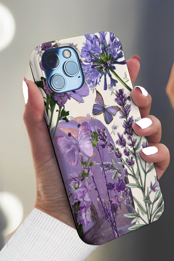 Mor Kedsude & Butterfly  Art  Tasarımlı Baskılı  Kılıf