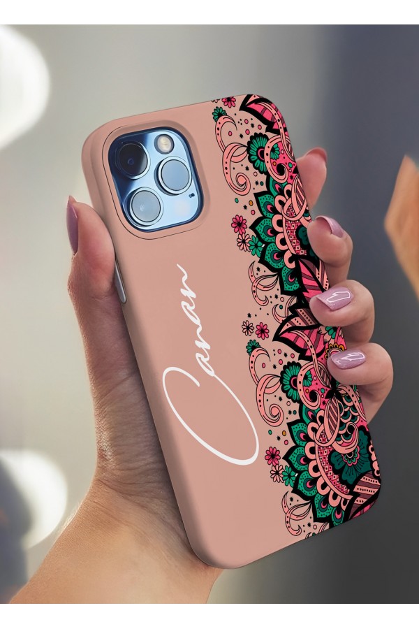 Dekoratif Pembe Desenli İsimli Tasarımlı Baskılı  Kılıf