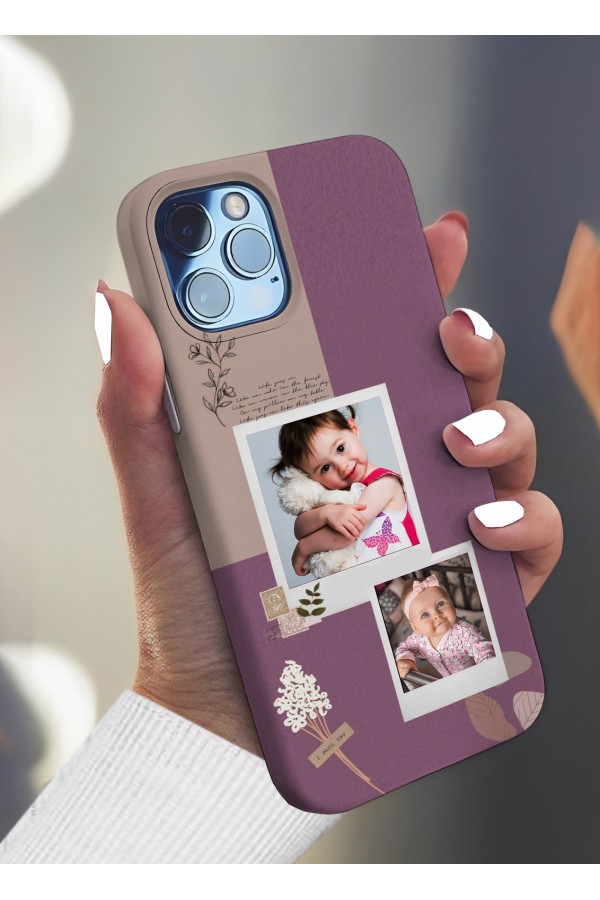 Güllü Lila & Pembe 2 lü Fotoğraflı İsimli Tasarımlı Baskılı  Kılıf