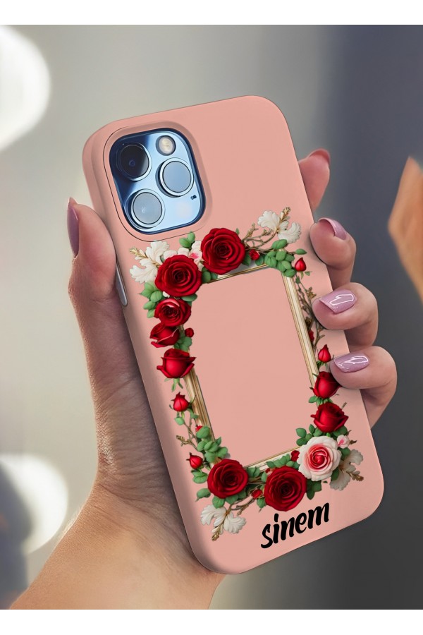 Kırmızı Güllü Fotoğraf İsimli   Tasarımlı Baskılı  Kılıf