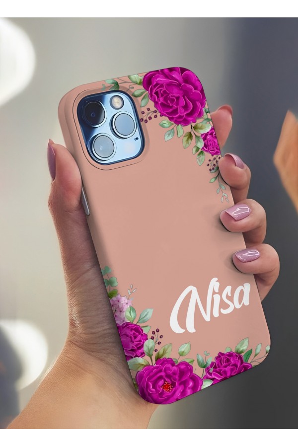 Pembe  Çiçek  3 İsimli Tasarımlı Baskılı  Kılıf