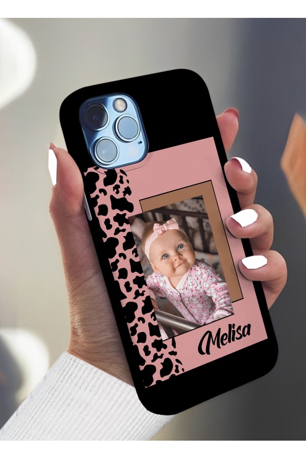 Pembe & Siyah Fotoğraflı İsimli Tasarımlı Baskılı  Kılıf