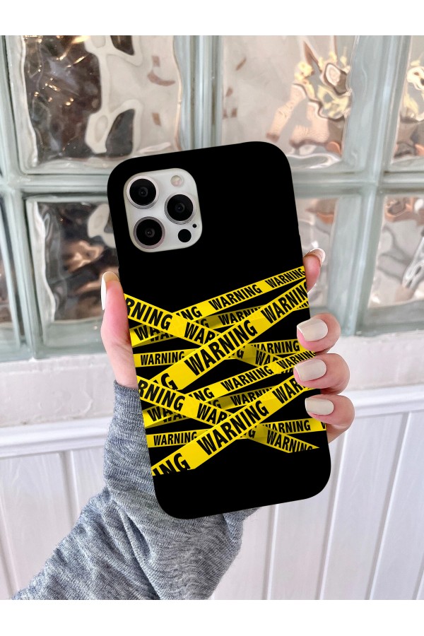 Warning Bantlı Sarı  Tasarımlı Baskılı  Kılıf