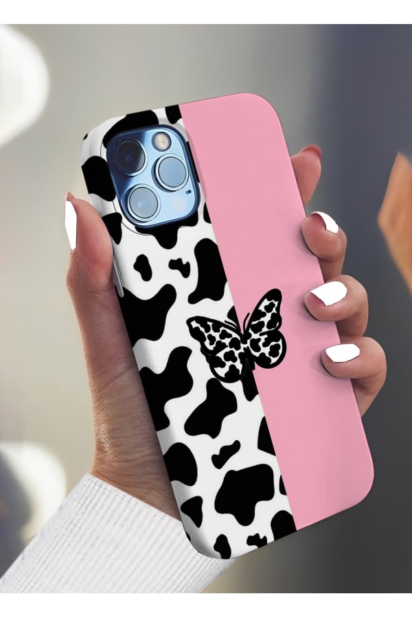 Black White & Pink Kelebek  Tasarımlı Baskılı  Kılıf