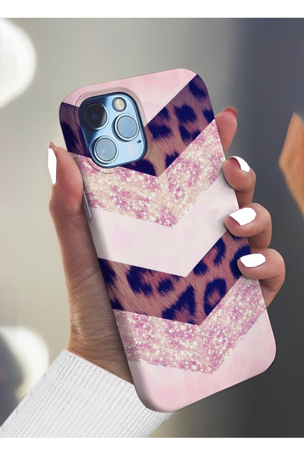 Çita Deseni & Simli Pink  Tasarımlı Baskılı  Kılıf