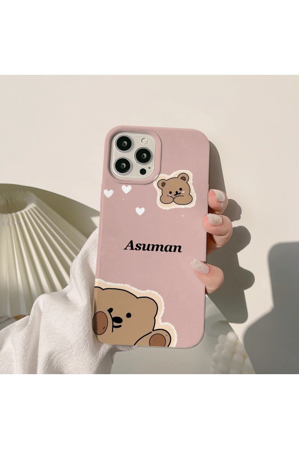 Pembe Gri & İsimli Ayıcık Tasarımlı Baskılı  Kılıf