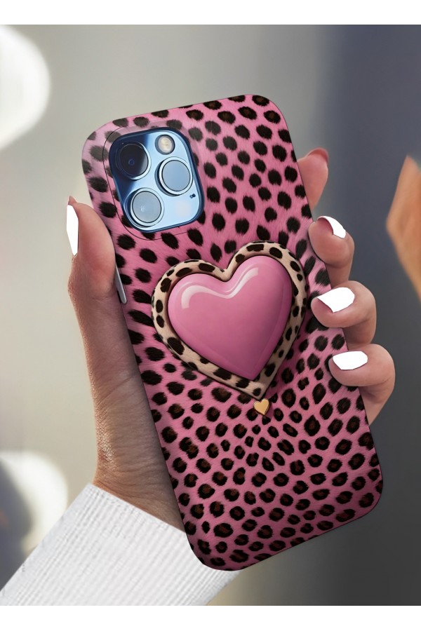 Kalp Pembe  Tasarımlı Baskılı  Kılıf