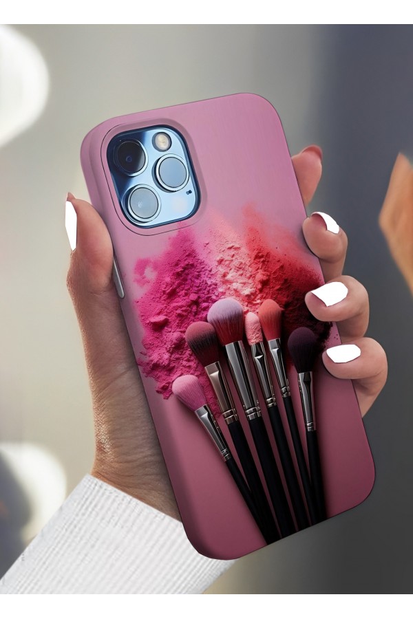 Makyaj Pembe Fırcalı   Tasarımlı Baskılı  Kılıf