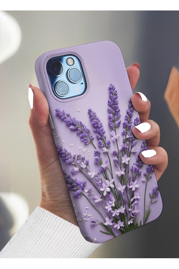 Mor Lavandula Tasarımlı Baskılı  Kılıf