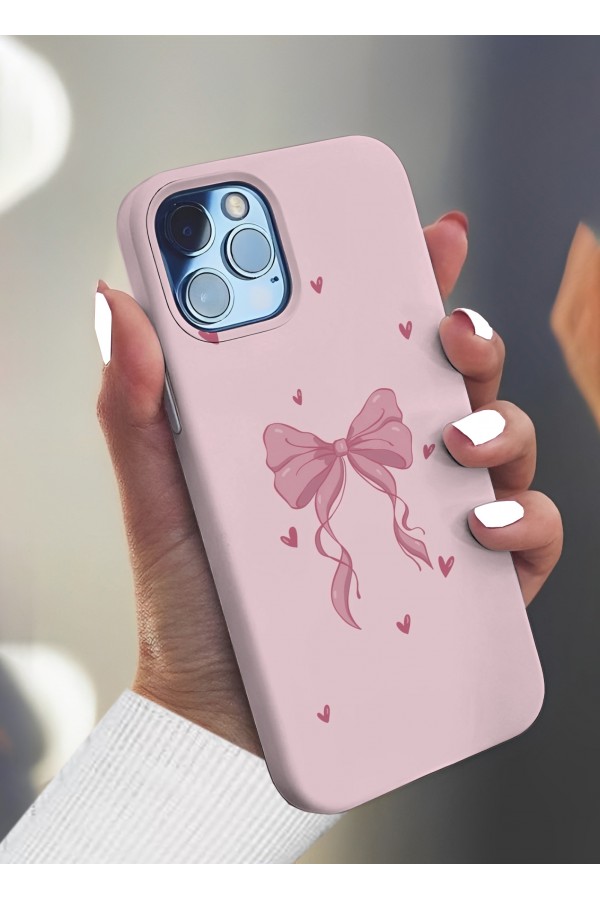 Pembe Kalpli Kurdeleli  Tasarımlı Baskılı  Kılıf