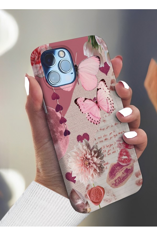 Kelebek art Pembe Tasarımlı Baskılı  Kılıf