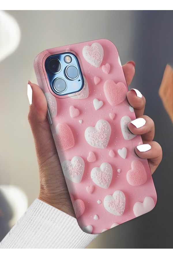 Pembiş Canlı  Kalpler Tasarımlı Baskılı  Kılıf